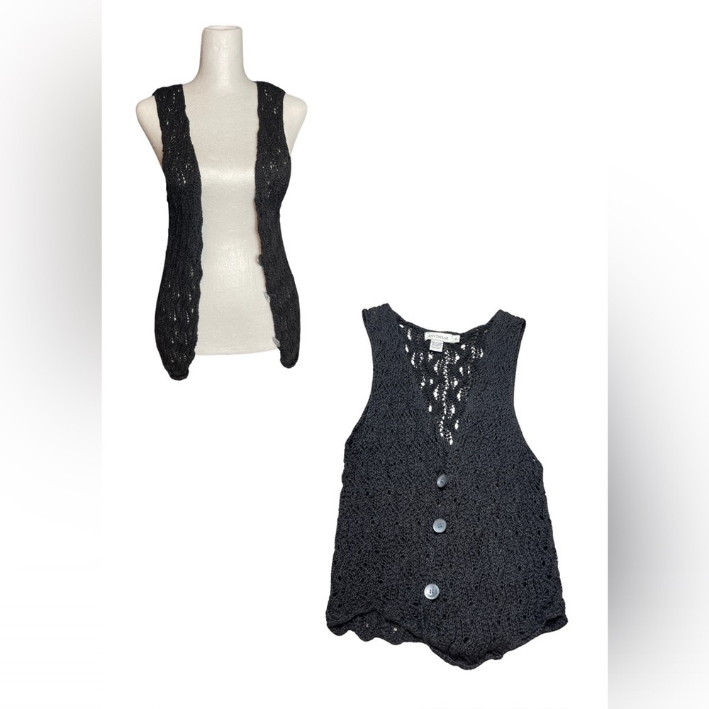 Ann Taylor Black Buttoned Down Crochet Vest